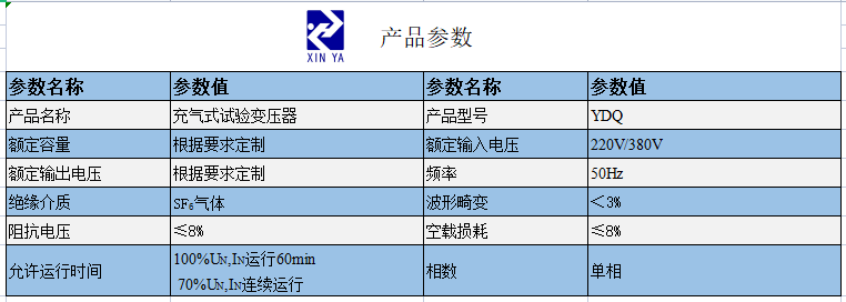 YDQ 充气式试验变压器 参数图 1