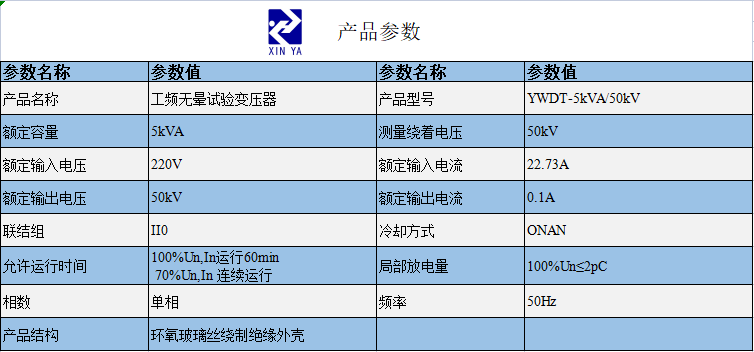 YWDT-5kVA/50kV工频无晕试验变压器 参数图 1