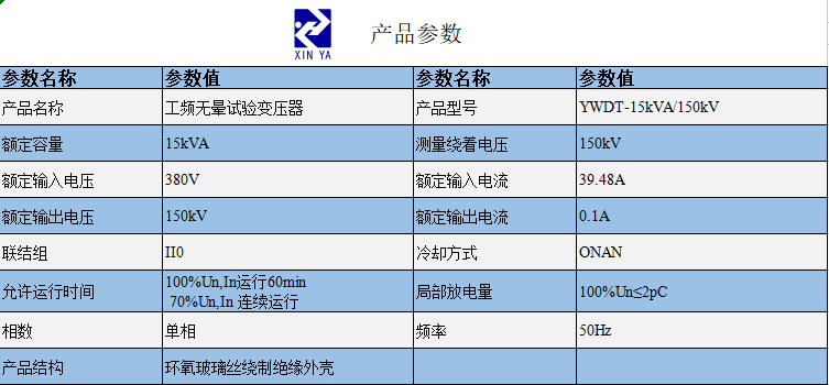 YWDT-15kVA/150kV工频无晕试验变压器 参数图 1