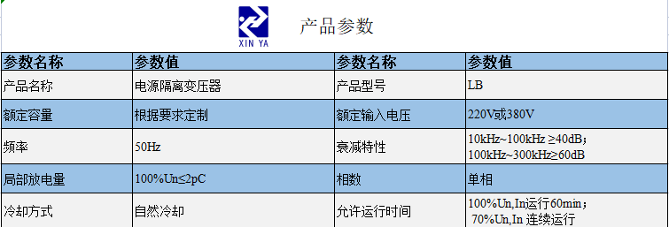 电源隔离变压器 参数图 1