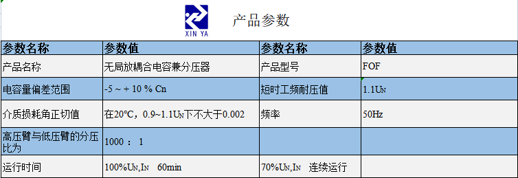 FOF无局放耦合电容兼分压器 参数图 1