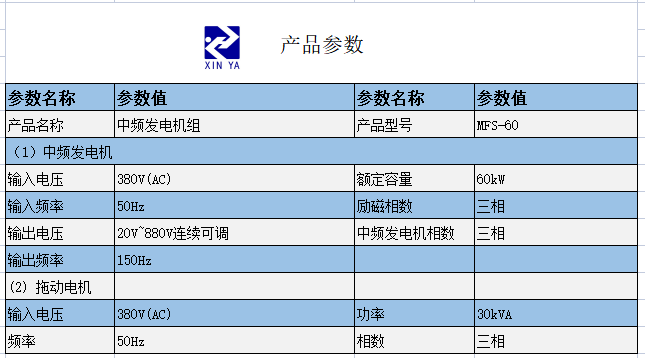 MFS-60 中频发电机组 参数图 1